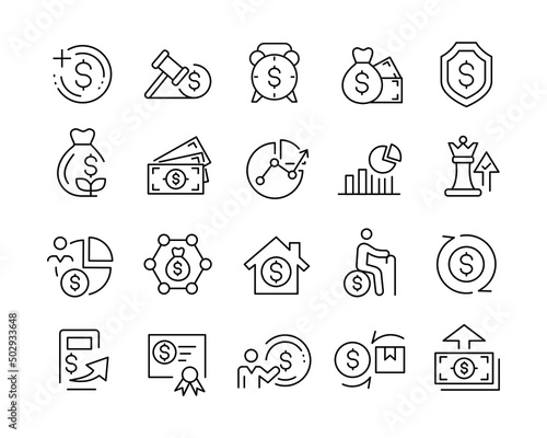 Wealth Management Icons - Vector Line. Editable Stroke. 