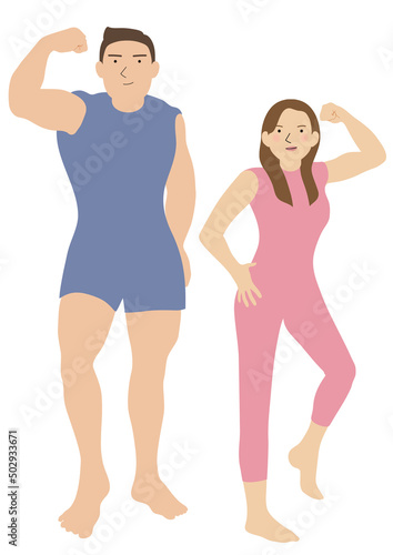 身体を鍛えている若い男女の全身
