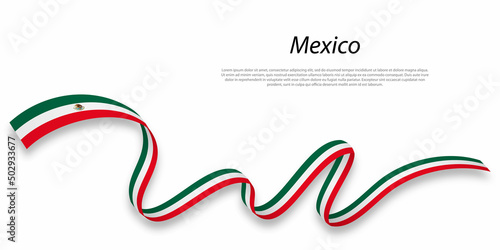 Waving ribbon or banner with flag of Mexico.