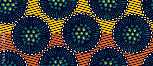 African ethnic traditional pattern . seamless beautiful Kitenge, chitenge, dutch wax style. fashion design in colorful. Geometric abstract motif. commonly known as Ankara prints, African wax prints. photo