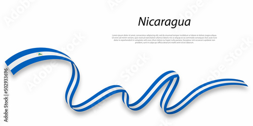 Fototapeta Waving ribbon or banner with flag of Nicaragua.