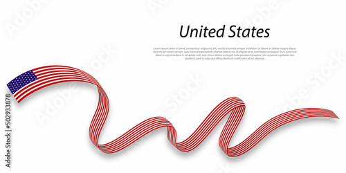 Waving ribbon or banner with flag of United States.