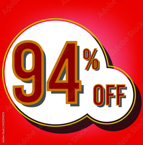 94 percent red banner with white ballons and red lettering for promotions and offers