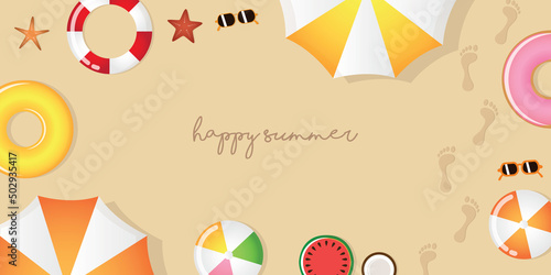 happy summer holiday border design sandy beach
