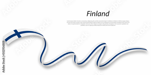Waving ribbon or banner with flag of Finland.