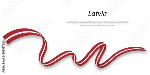 Waving ribbon or banner with flag of Latvia.