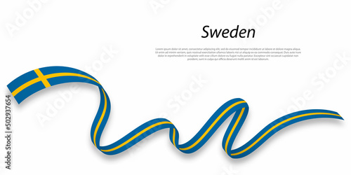 Waving ribbon or banner with flag of Sweden.