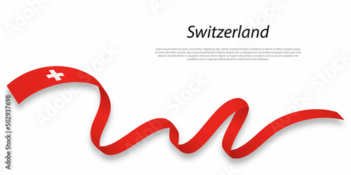 Waving ribbon or banner with flag of Switzerland .