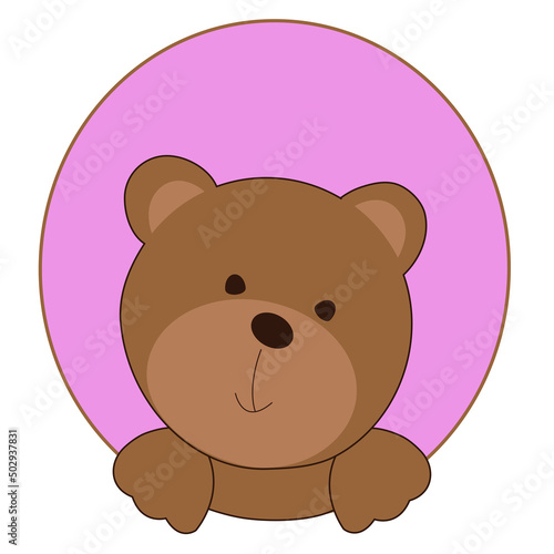 Cartoon brown teddy bear on a pink background
