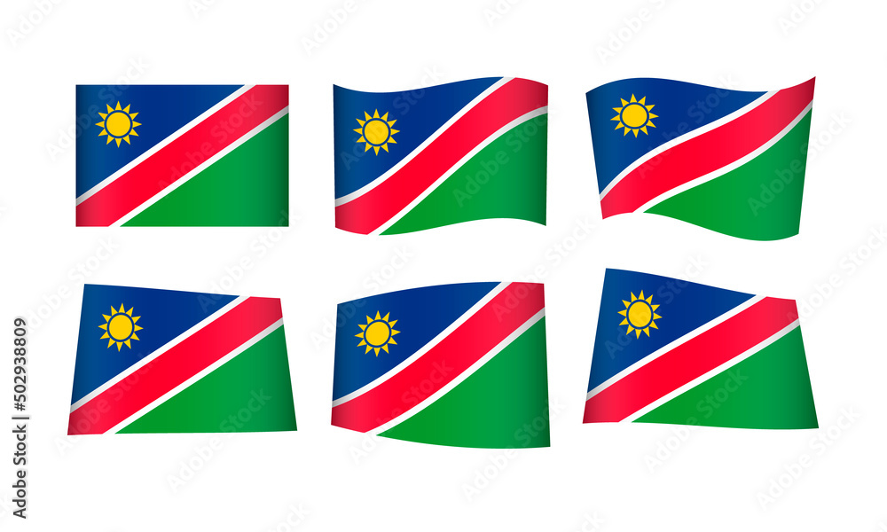 Namibia Flag Namibian Waving Flags Vector Icons Set Wave Wavy Wind Africa African Republic Nation National State Symbol Banner Buttons All Every Country World Design Graphic Emblem Windhoek