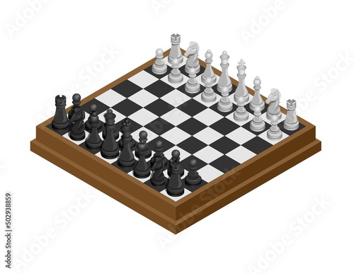 Chess board table game in isometric illustration vector