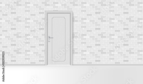 Realistic white close door with frame. white frame closed door wall isolated on background.