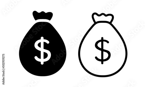 Bag with money. Black bag with dollar sign. Vector clipart isolated on white background.