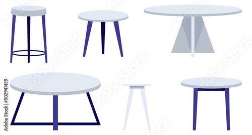 Modern table and stool set with different shape and size with beautiful color islated
