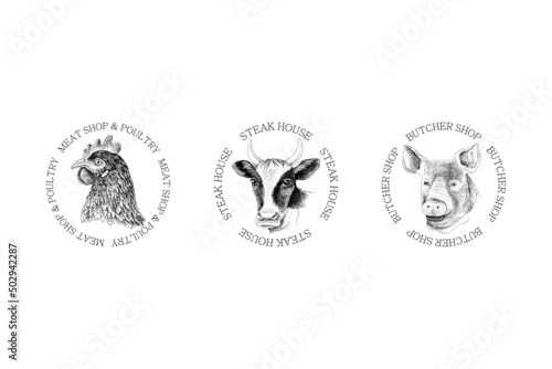 Steak house and butchery labels and emblems