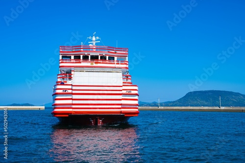 Takamatsu port in Kagawa prefecture in Japan, 5th May 2022, This ferry which is named 