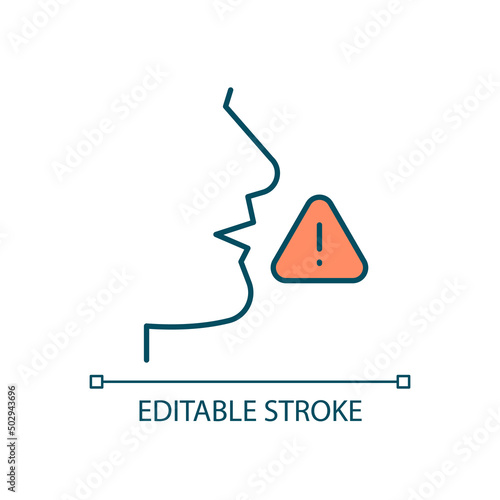 Speak with caution RGB color icon. Pick ones words. Talk with discretion and prudence. Verbal communication. Isolated vector illustration. Simple filled line drawing. Editable stroke. Arial font used