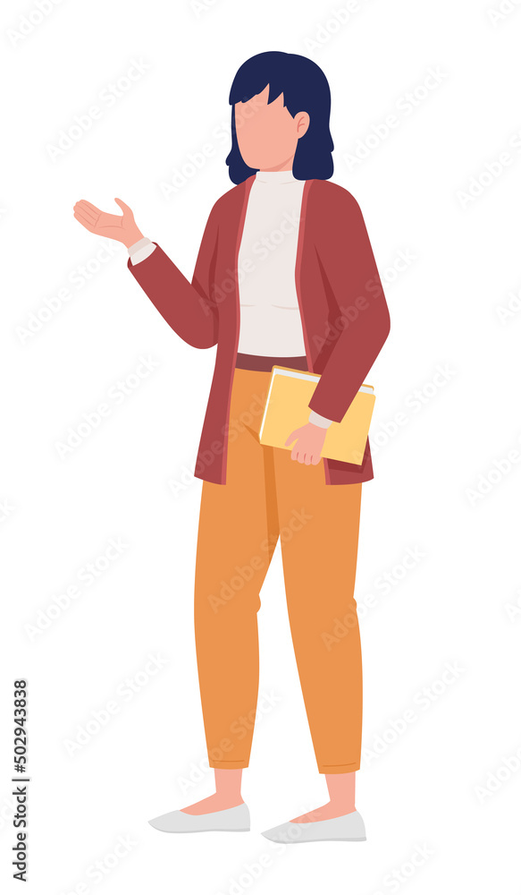 Female personal tutor semi flat color vector character. Standing figure