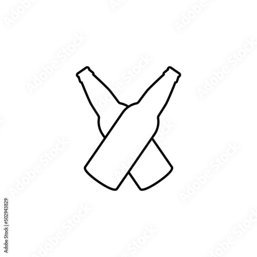 Two crossed beer bottles icon. Isolated outline vector illustration on white background.