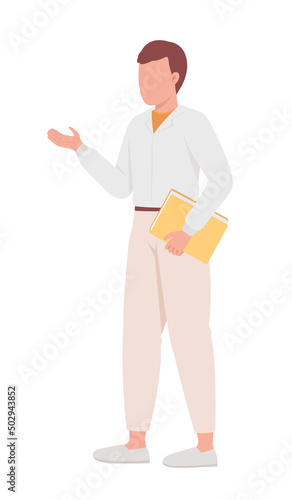 Male professional teacher semi flat color vector character. Standing figure. Full body person on white. Show academic abilities simple cartoon style illustration for web graphic design and animation