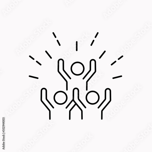 Group happy people icon, party friends, joy expression feeling, thin line web symbol on white background - editable stroke vector illustration.
