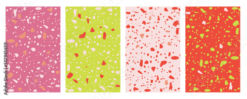 Terrazzo seamless beautiful pattern set. Colorful elements stone mosaic composite texture. decorative tile.Geometric modern abstract pattern. Vector seamless abstract background.