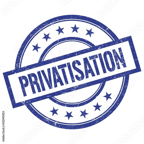 Canvastavla PRIVATISATION text written on blue vintage round stamp.