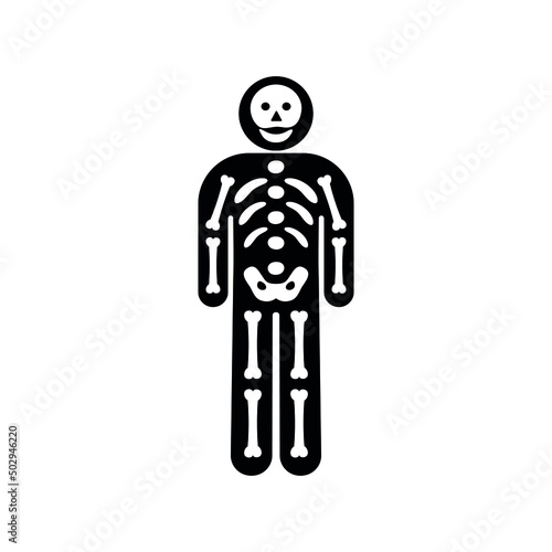 skeleton icon, bones in human body humorous illustration, stick figure human, isolated vector pictogram
