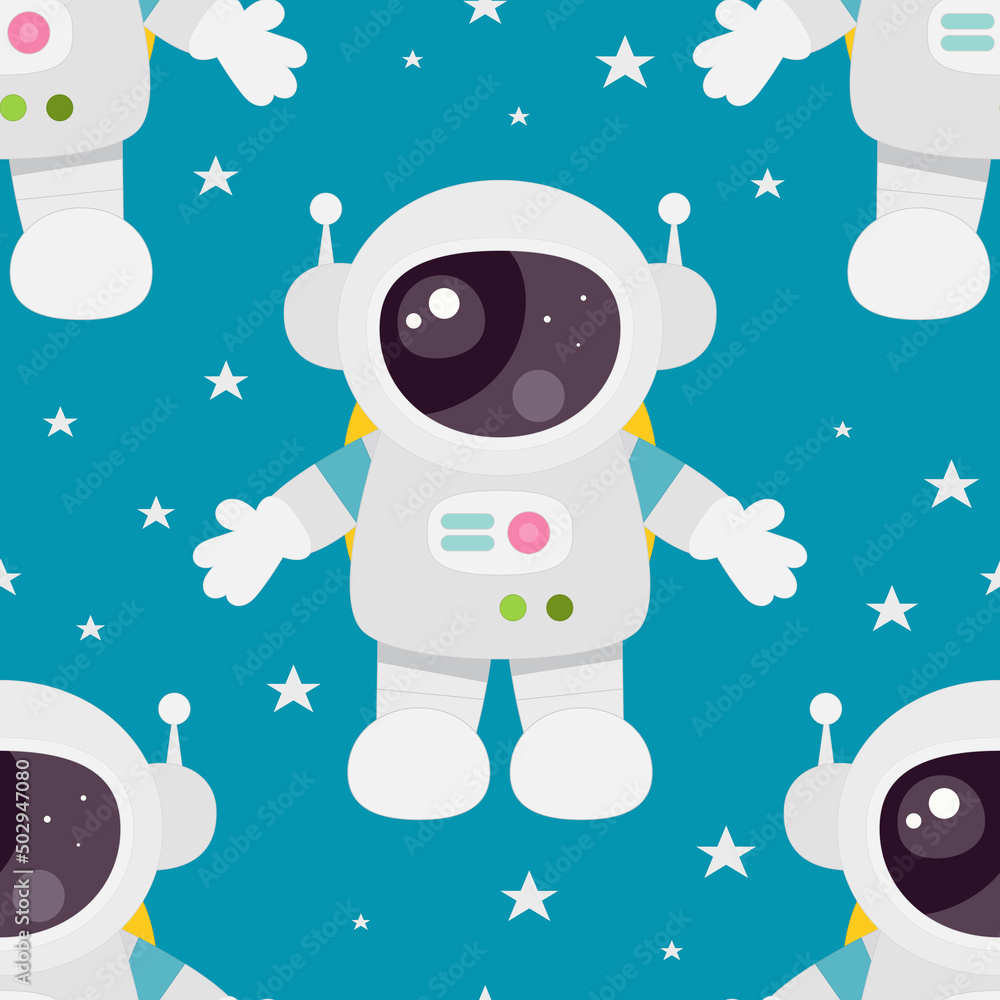 Outer Space Seamless Pattern – Astronaut in Space. Vector Illustration. Great for baby clothes, nursery decor, wrapping paper. Outer Space Seamless Pattern – Astronaut in Space. Vector Illustration. Great for baby clothes, nursery decor, wrapping paper.