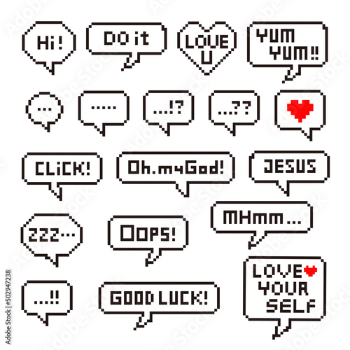 8bit speech bubble icons set, 8비트 말풍선 아이콘세트