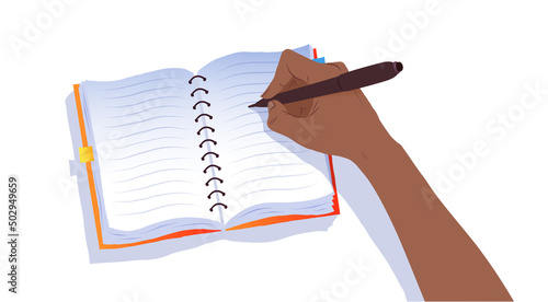 Vector illustration of hand writing in notebook
