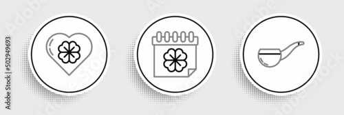 Set line Smoking pipe, Heart with four leaf clover and Saint Patricks day calendar icon. Vector