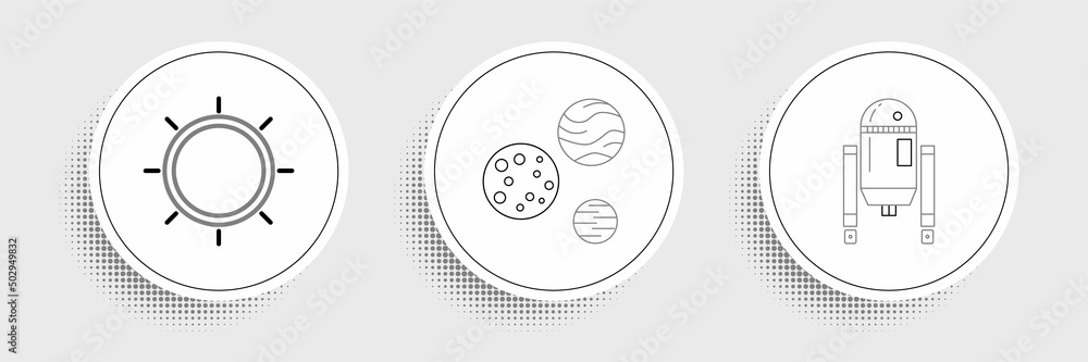 Set line Robot, Sun and Planet icon. Vector Set line Robot, Sun and Planet icon. Vector
