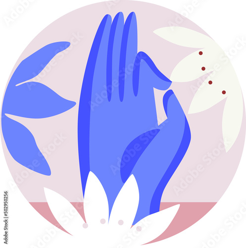 Beautiful flat meditation hand gesture symbol. Gyan mudra Indian gesture of knowledge. Ideal for yoga themed graphic and web design.Yoga, meditation vector logo illustration.