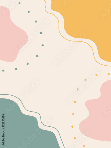 Colorful Pastel Abstract Background with Lines and Shapes. Hand drawn various shapes and doodle objects in nude colors. Contemporary modern trendy vector illustrations. cover, invitation, banner