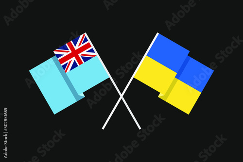 Flags of the countries of Ukraine and the Republic of Fiji (Melanesia) in national colors. Help and support from friendly countries. Flat minimal graphic design.