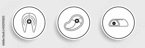 Set line Meat, Fish steak and Steak meat icon. Vector