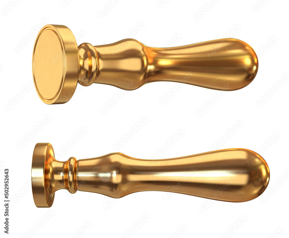 Gold stamp for sealing wax set on white background, 3d render Gold stamp for sealing wax set on white background, 3d render