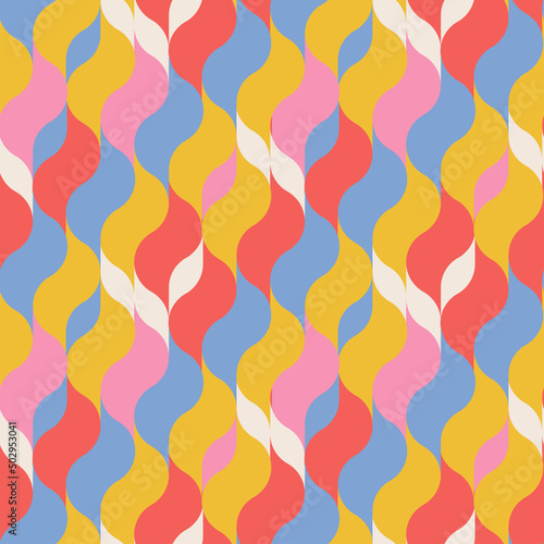 70s retro vintage wavy pattern in rainbow colors. Tipples geometric groovy background. Flat vector illustration.