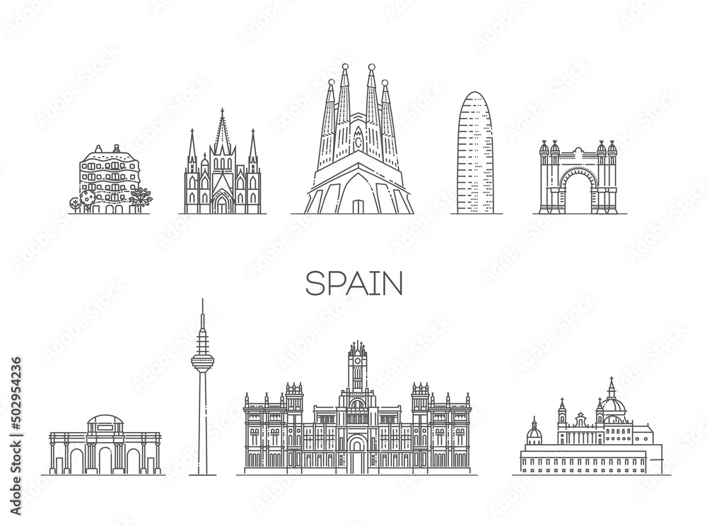 Spain cityscape, spanish travel city vector banner - obrazy, fototapety, plakaty 