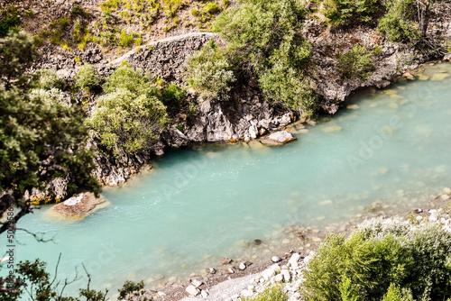 waterfall in forest, photo as a background , in janovas fiscal sobrarbe , huesca aragon province photo