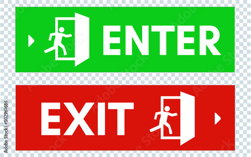 Enter and exit sign for public awareness. Transparent background