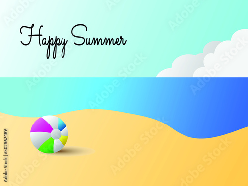 Happy Summer beach and ball vector illustration