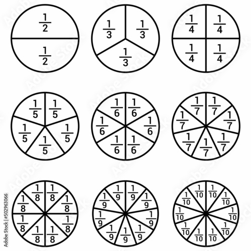 fraction circle chart in mathematics vector illustration isolated on white background