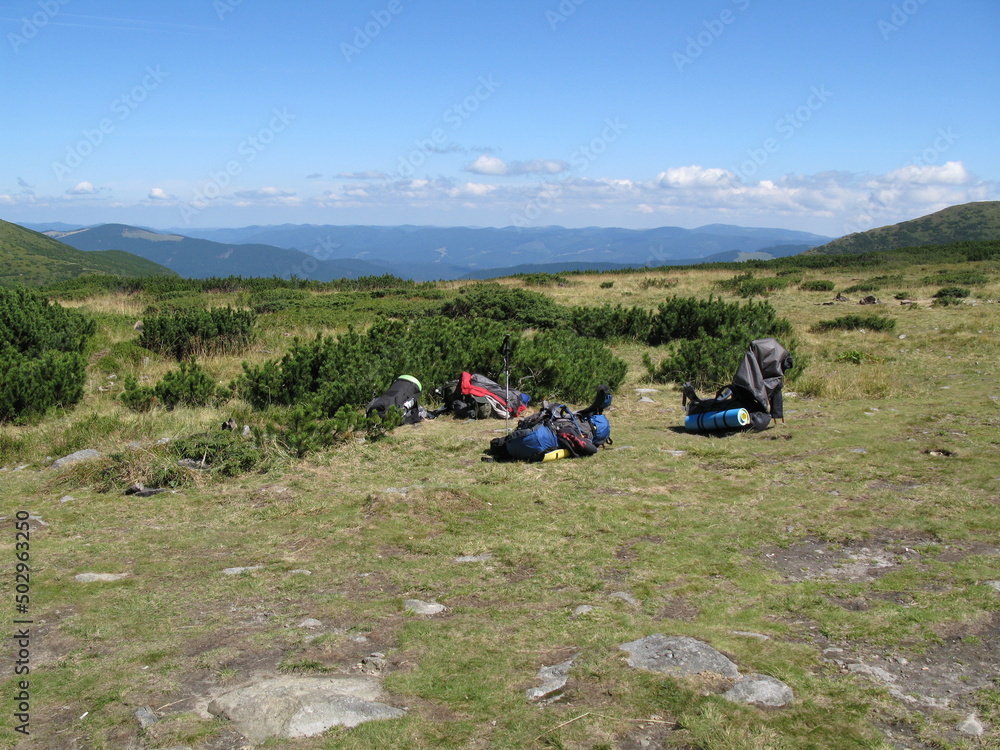 Backpacks in the mountains