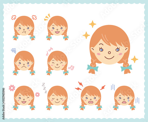 女性の喜怒哀楽の感情　顔アイコン　セット80