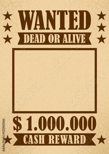 Wanted. Dead or alive. Cash reward. Grunge vector poster.  photo