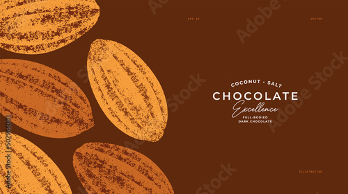 Chocolate bean textured illustration. Vintage style minimalist design template. Vector illustration