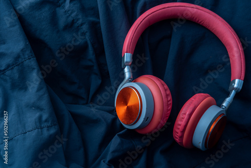 Headphones system vifi9.2 chanan omnidirectional 6d system on denim fabric fashion technology. photo
