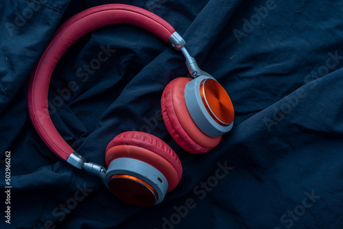 Headphones system vifi9.2 chanan omnidirectional 6d system on denim fabric fashion technology. photo